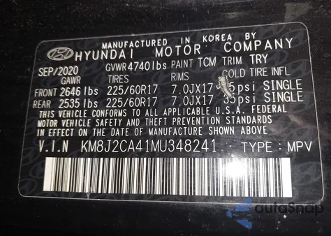 2021 Hyundai Tucson Se from USA, damaged, VIN KM8J2CA41MU348241